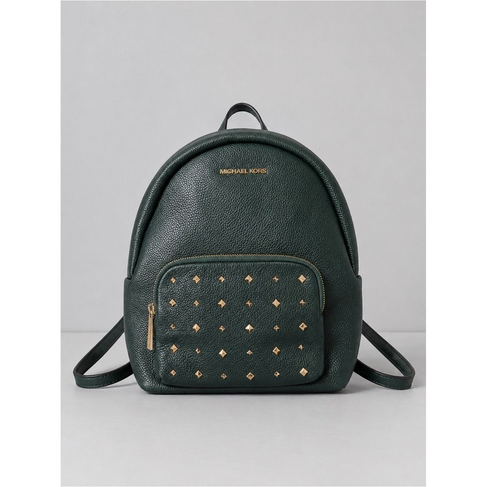 Michael Kors Womens Abbey Medium Studded Leather Backpack Hunter Green